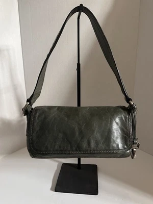 FOSSIL 75082 Green Leather Distressed Baguette Shoulder Hand Bag Purse EUC - Image 1 of 4