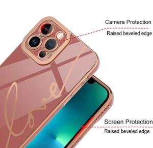Case For iPhone 13 Pro Max Pink Gold Love Hearts Slim Lightweight Lucky Script - Picture 1 of 8