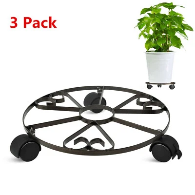 3件装植物收纳盒12英寸金属植物支架带可上锁滚轮100磅 — 第 1/4 张图片