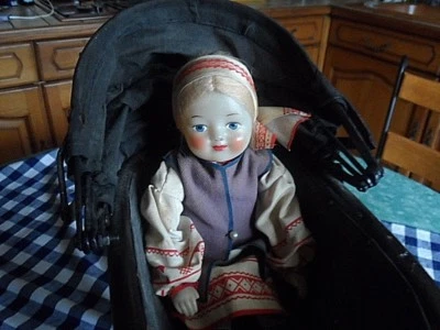 landeau ancien mignature jonc* poupeé**poupon** art deco xxe - Photo 1/4