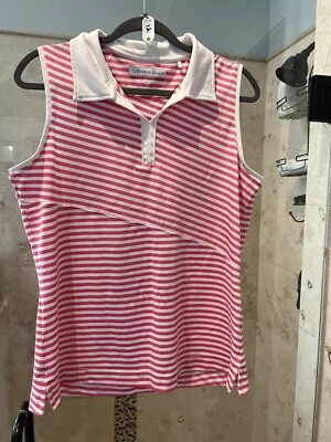 Camisa de golf de rendimiento Pebble Beach para mujer XL rosa blanca Foto 1 de 4