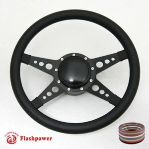 Kit de volante de billete negro de 14" adaptador de botón de bocina envolvente completo GMC Ford GM - Imagen 1 de 10