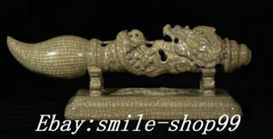11.8" Collect Song Dynasty Ge Kiln Porcelain Dragon Loong Beast Pen Statue - Picture 1 of 9