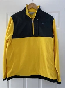 Nike Logo Yellow & Black Colorblock 1/4 Zip Fleece Pullover Sweatshirt - Size M - Picture 1 of 3