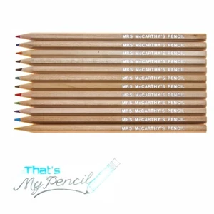 12 Natural Wood Hexagonal Coloured Pencils Personalised/Embossed with Name - Picture 1 of 3