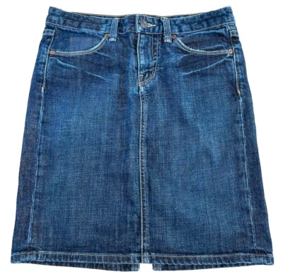Classic VTG Denim Skirt EARL JEAN Unique Back Pockets Petite 4/6 Some Stretch - Image 1 of 4