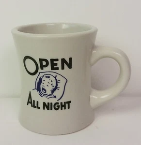 "Open All night" old fashioned style heavy coffee cup/mug 3 1/2" tall x 3 1/4" w - Picture 1 of 6