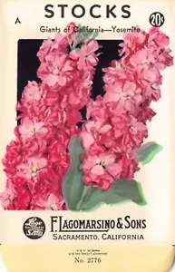 Paquete de semillas vintage: Pink STOCKS, Lagomarsino & Sons, Sacramento, años 40 - Imagen 1 de 2