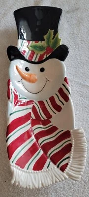 Fitz & Floyd  Snack  Snowman Server 13" Tray Christmas Party Snack Therapy  - Image 1 of 4