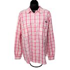 Columbia PFG Shirt Womens L Button Up Super Bonehead Breathable Pink White Check