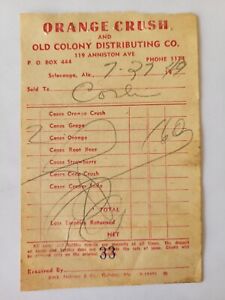 1949 Orange Crush and Old Colony Distributing Co Invoice Receipt Soda Bill Head9
