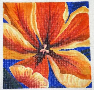 Needlepoint Hand Painted Orange Tulip Floral Canvas 8" by 8" numbered CC-3625 - Picture 1 of 2