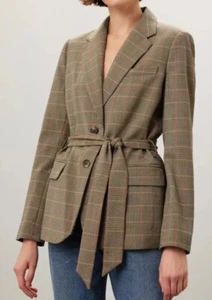 LAUREN RALPH LAUREN WOMEN BELTED PLAID BLAZER WOOL BLEND BROWN PETITE SZ 4P NWT - Picture 1 of 12
