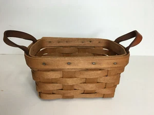 Cesta de té Longaberger 1992 rectángulo pequeño 2 asas de cuero - Imagen 1 de 2