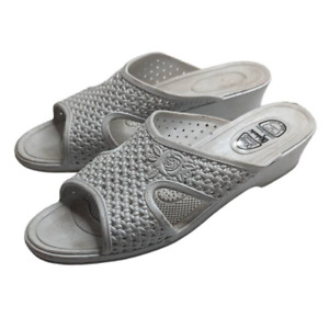 Vtg Cross Straps Okabashi White Slip On Comfort Foot Therapy Sandals SZ 8.5-9.5