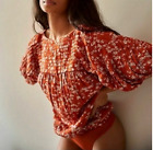 NWT Free People Intimately Dessa Bodysuit Blouse Rust Floral Small