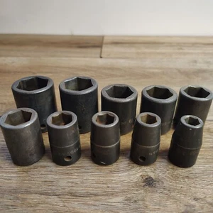 Snap On 1/2 Drive 6 Point Flank Shallow Impact Socket 10 Piece Set - Picture 1 of 10