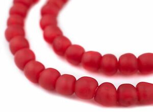 Bright Red Recycled Glass Beads 9mm Ghana African Sea Glass Round Large Hole