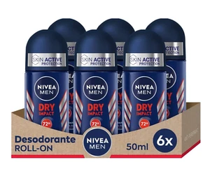 Nivea Men 72Hr Dry Impact Anti-Perspirant Deodorant Roll-On 50ml - Pack of 6 - Picture 1 of 3