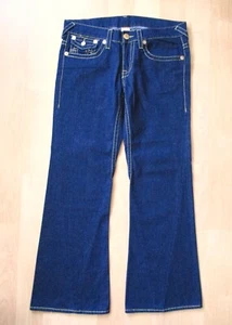 EUC True Religion Joey Big T Dark Wash 100% Cotton Denim Flare Boot Cut Jeans 34 - Picture 1 of 7