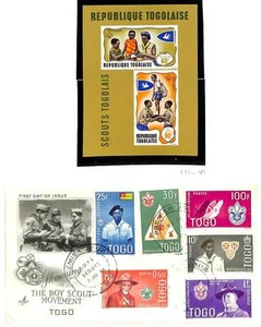 TOGO BOY SCOUTS SCOTT #401-06 STAMP SET ON FDC & C98a SOUVENIR SHEET 1961-1968 - Picture 1 of 1