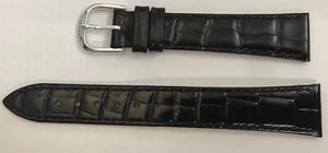 18mm Alto Vera Pelle Cinturino Orologio Nero Alu- Fibbia Ardiglione Cucito Slim - Foto 1 di 2