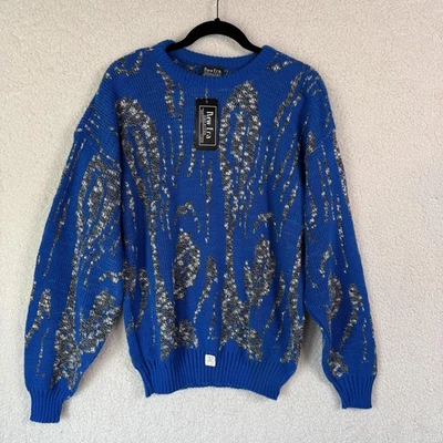 Suéter Vintage New Era Para Hombre Grande Azul Negro Abstracto 100% Acrílico EE. UU. 90s Foto 1 de 4