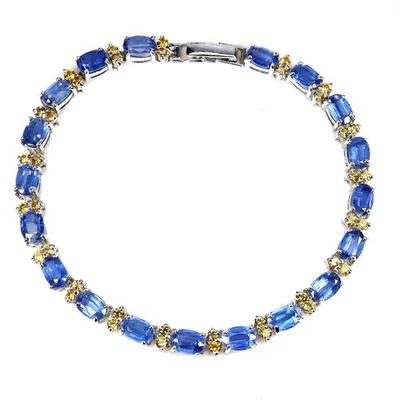Ювелирные изделия овальный браслет из стерлингового серебра 925 пробы с кианитом 6x4 мм сапфиром драгоценными камнями - Изображение 1 из 4