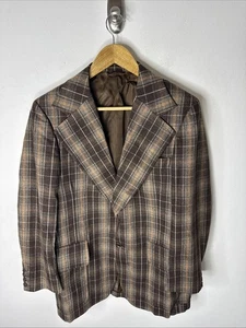 Vintage 70s Glenguard Wool Plaid Sport Coat Brown Orange Check Men 40 WKRP Herb - Picture 1 of 10