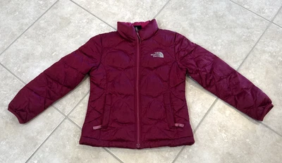 The North Face Girl Jacket Red Goose Down 550 Puffer Coat Jacket Size S 7/8 *SEE - Image 1 of 4