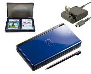 Nintendo DS Lite Cobalt / Black with Super Mario Bros and Mario Kart Games - Picture 1 of 8
