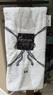 Splendid Abode Spook Collection Gray Ghost And Black Bows Faux Fur Throw - Image 1 of 2