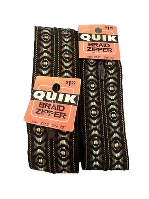 VTG Pair Of 70's 20" 22” Embroidered "Quik Braid Zipper" Hippie-Retro - Boho - Image 1 of 4