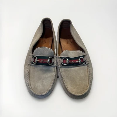 Mocasines Gucci Beige/Marrón Gamuza Horsebit Para Hombre NUEVOS 450892 Talla 7.5 3 Rayas Foto 1 de 4