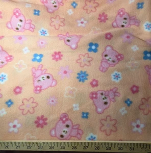 Teddybären rosa Blumen Pfirsich Fleece Basteln Nähen Stoff Meterware NEU - Bild 1 von 2