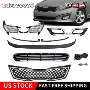 Fits Kia Optima 2014-2015 Front Bumper Upper Grille Chrome Trim w/Fog lights Set - Picture 1 of 15