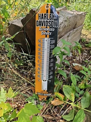VINTAGE HARLEY DAVIDSON PORCELAIN SIGN THERMOMETER GAS MOTORCYCLE DEALER SALES - Image 1 of 4