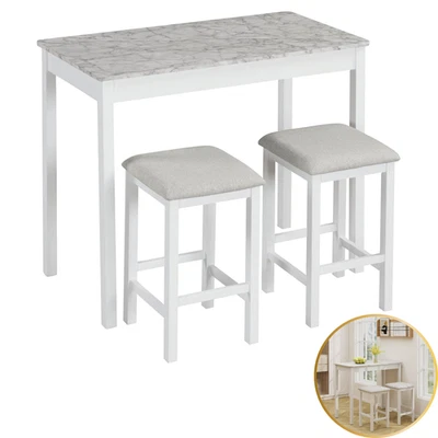3 Piece Counter Height Bar Set with Stools Modern White Dining Furniture - Image 1 of 4
