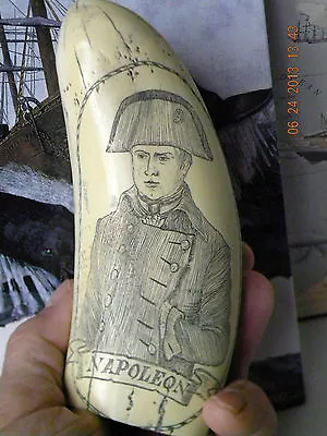Scrimshaw Sperm Whale Tooth Resin REPRODUCTION   NAPOLEON  7 Inches Long • 33.66$