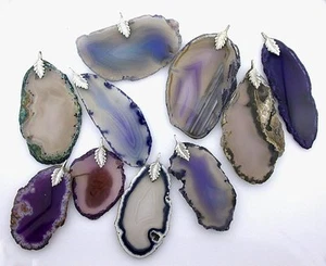 ONE 1 3/5 to 2 3/4 Inch Dyed Agate Sliice Silver Color Pendant Focal Gem ebs6546 - Picture 1 of 1