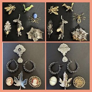 Hematite pierced, Cameos, Moose Tooth Vintage lot, jewelry, Brooch/Pin, Black