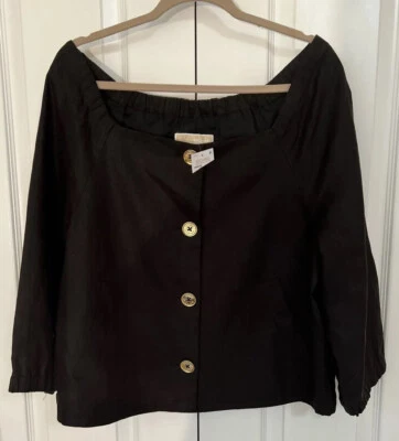 Chaqueta Blazer Michael Kors Negra 💯Lino Bolsillos Mujer Talla 14 $128 R16 Foto 1 de 4