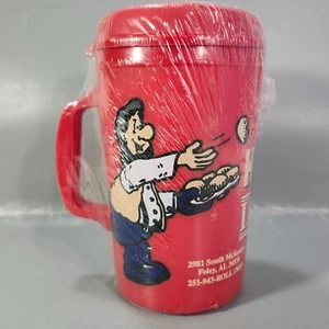 Tazza termica da viaggio Lamberts Cafe Throwed Rolls Heads Up 32 oz rossa da collezione NOS - Foto 1 di 9