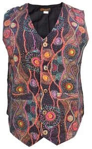 Gheri Men's Psychedelic Print Colorful Single Breasted Cotton Festival Waistcoat - Picture 1 of 4