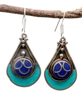Tibetan Turquoise Handmade Jewelry Women Beautiful Nepali Earring Size- 1.50" - Picture 1 of 7