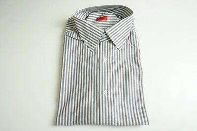 Camisa de Vestir Isaia 100% Algodón Azul Gris Blanco Rayas Talla 42 16.5 TOTALMENTE NUEVA Foto 1 de 4