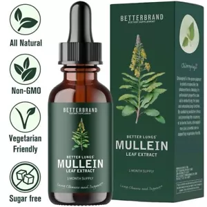 Mullein Leaf Extract Drops For Lungs Health - 60ml Lung Cleansing & Mucus Relief - Picture 1 of 6