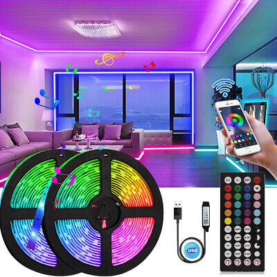 LED Strip Light 50ft Music Sync Bluetooth Remote RGB Room Lights 1m-15m USB Kits • 7.50€