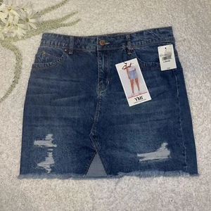 YMI Blue Jean Denim Skirt, Cut off/Raw hem, womens Size L 32” Dream Collection - Picture 1 of 6