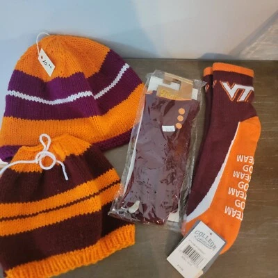 Paquete de accesorios de ropa Virgina Tech Hokies ~ sombreros, guantes y calcetines. Foto 1 de 4